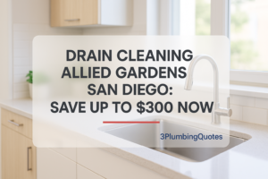 Featured blog image with bold text '5 Common Plumbing Problems and How to Fix Them' over a kitchen scene. 3PlumbingQuotes.