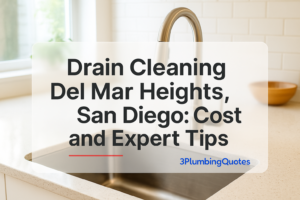 Bold text design with plumbing keyword on a modern kitchen background. Created for 3PlumbingQuotes.