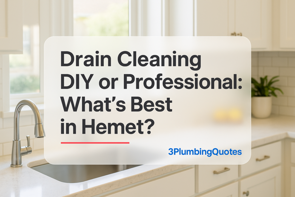 A modern kitchen background with bold text overlay: '10 Essential Plumbing Maintenance Tips for Homeowners'. 3PlumbingQuotes.
