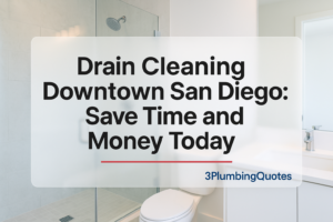 Clean typography design featuring the blog title on a modern bathroom background by 3PlumbingQuotes.
