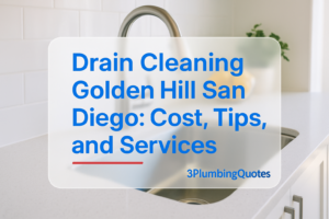 Bold title design for a plumbing blog post by 3PlumbingQuotes in a bright kitchen setting.