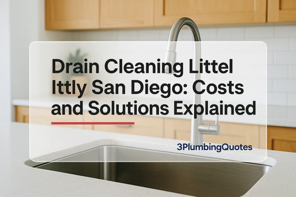 Image featuring clean, bold typography over a bright kitchen scene, representing plumbing tips from 3PlumbingQuotes.