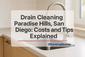Image with bold text: '10 Essential Plumbing Maintenance Tips Every Homeowner Should Know' over a kitchen background. 3PlumbingQuotes.