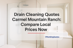 A modern bathroom background with bold typography for 'How to Choose the Right Plumber for Your Home' by 3PlumbingQuotes.