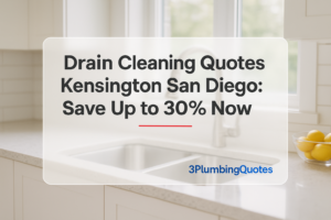 Featured blog image with bold title over clean kitchen photo, provided by 3PlumbingQuotes.