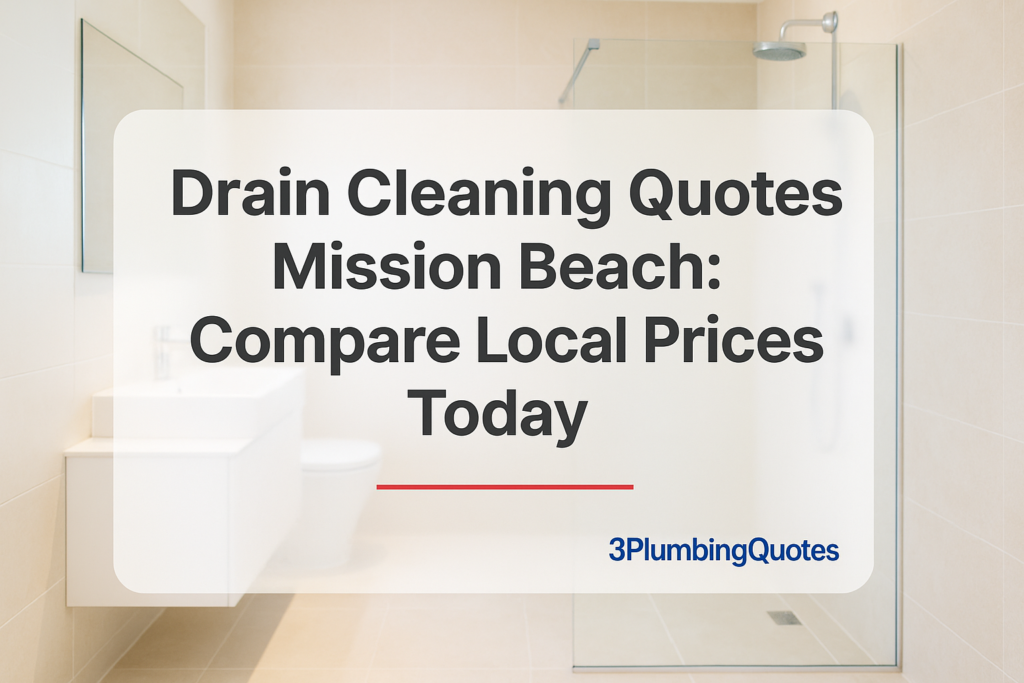 Clean typography design over a professional photo of a modern bathroom. 3PlumbingQuotes.
