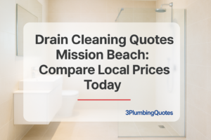 Clean typography design over a professional photo of a modern bathroom. 3PlumbingQuotes.