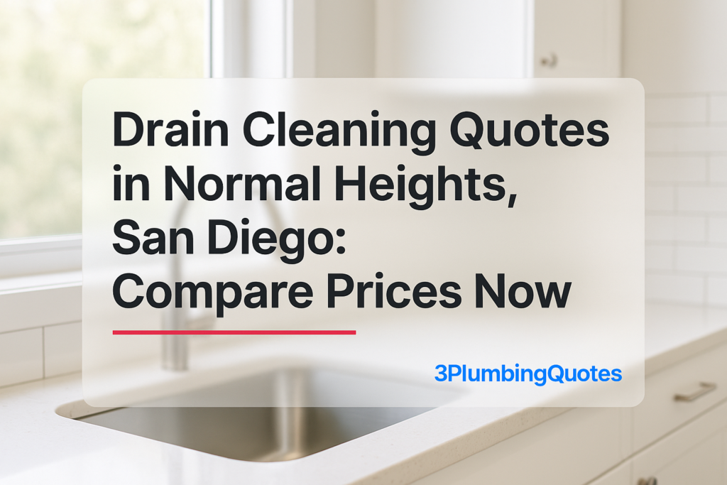Modern kitchen with bold title text. Explore plumbing services with 3PlumbingQuotes.