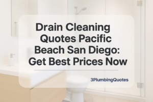 Modern bathroom image with bold typography. Keywords: plumbing fixtures, bathroom renovation, 3PlumbingQuotes.