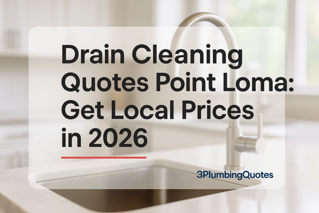 Bold typography design featuring plumbing tips for homeowners by 3PlumbingQuotes over a bright kitchen background.