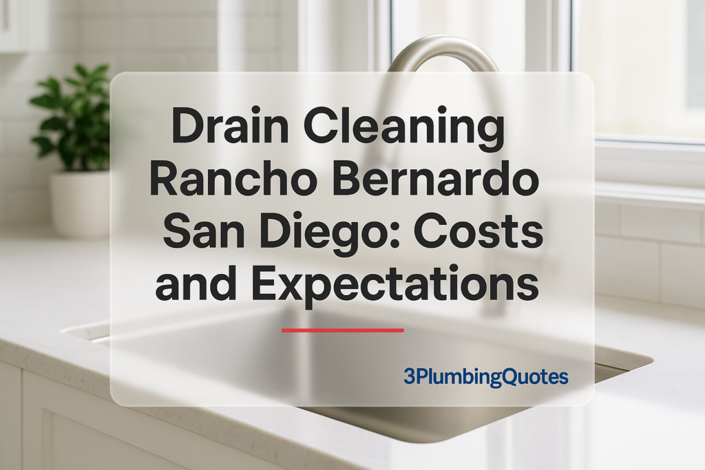 Clean typography design with the title 'How to Find the Right Plumber for Your Home' by 3PlumbingQuotes. Modern kitchen background.