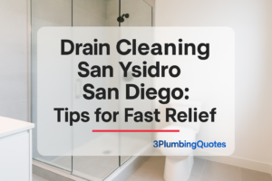 Image features bold typography for '5 Common Plumbing Problems and How to Fix Them' over a bathroom scene. 3PlumbingQuotes