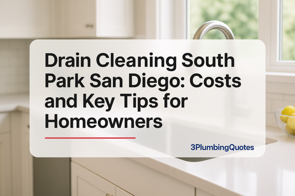 Bold title design 'Your Complete Guide to Plumbing Maintenance' over a bright kitchen scene. 3PlumbingQuotes.