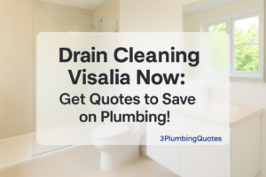 Bold typography design over a modern bathroom photo, featuring 3PlumbingQuotes. Title: 10 Essential Plumbing Tips Every Homeowner Should Know.