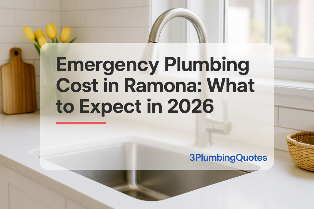 Blog header with bold text on plumbing maintenance from 3PlumbingQuotes over a bright kitchen background.