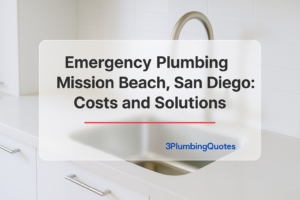 Bold text design reading 'Expert Tips to Save on Your Plumbing Bill' over a kitchen background. 3PlumbingQuotes.