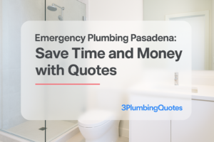 A clean typography design showcases 'How to Choose the Right Plumber for Your Home' on a bright bathroom background. 3PlumbingQuotes.
