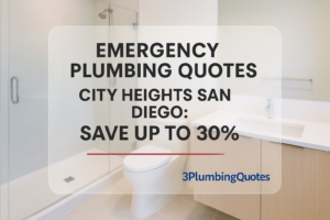 Bold typography design features 'Essential Plumbing Maintenance Tips for Homeowners' over a bathroom background. 3PlumbingQuotes.