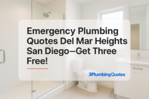 Blog image with bold title on a bright bathroom background showcasing plumbing tips for homeowners by 3PlumbingQuotes.