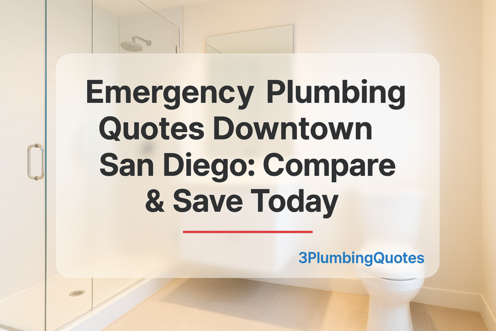 Bold text says 'Top 5 Plumbing Maintenance Tips for Homeowners' over a bright bathroom photo. 3PlumbingQuotes.