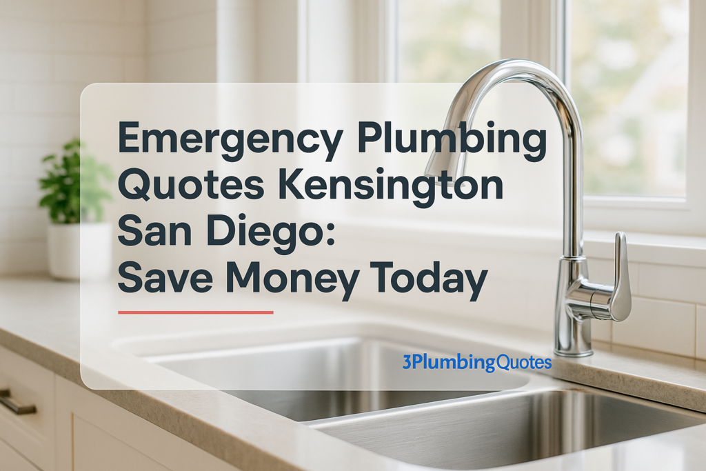 Blog image with bold text 'Essential Plumbing Maintenance Tips for Homeowners' on a bright kitchen background. 3PlumbingQuotes.