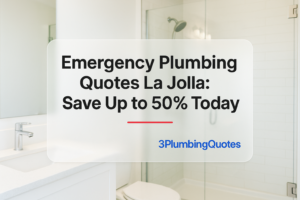Image features bold typography reading 'How to Choose the Right Plumber for Your Home' by 3PlumbingQuotes on a bright bathroom background.