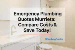 Bold text on a kitchen backdrop describing tips to choose a plumber. Service by 3PlumbingQuotes.