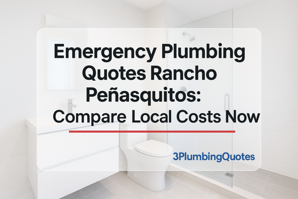 Bold typography design featuring '{{ $('Title Maker').item.json.message.content }}' against a vibrant bathroom background. 3PlumbingQuotes.