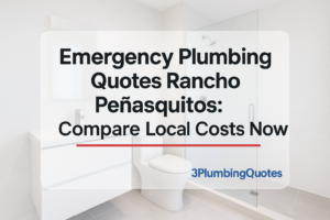 Bold typography design featuring '{{ $('Title Maker').item.json.message.content }}' against a vibrant bathroom background. 3PlumbingQuotes.