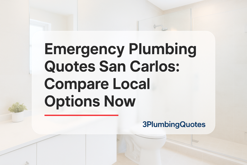 Featured blog image with clean typography over a bathroom photo. Title for plumbing blog by 3PlumbingQuotes.