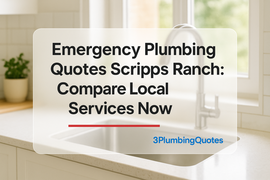 Clean typography design with bold text on a sunny kitchen background. 3PlumbingQuotes.