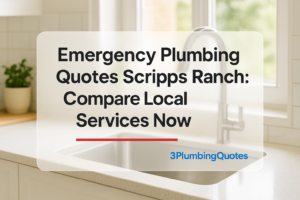 Clean typography design with bold text on a sunny kitchen background. 3PlumbingQuotes.