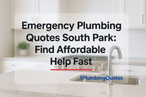 Bold text design about plumbing tips over a clean kitchen image. 3PlumbingQuotes.