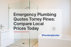 Bold typography design for 'The Ultimate Guide to Plumbing Inspections for Homeowners' by 3PlumbingQuotes over a bathroom photo.