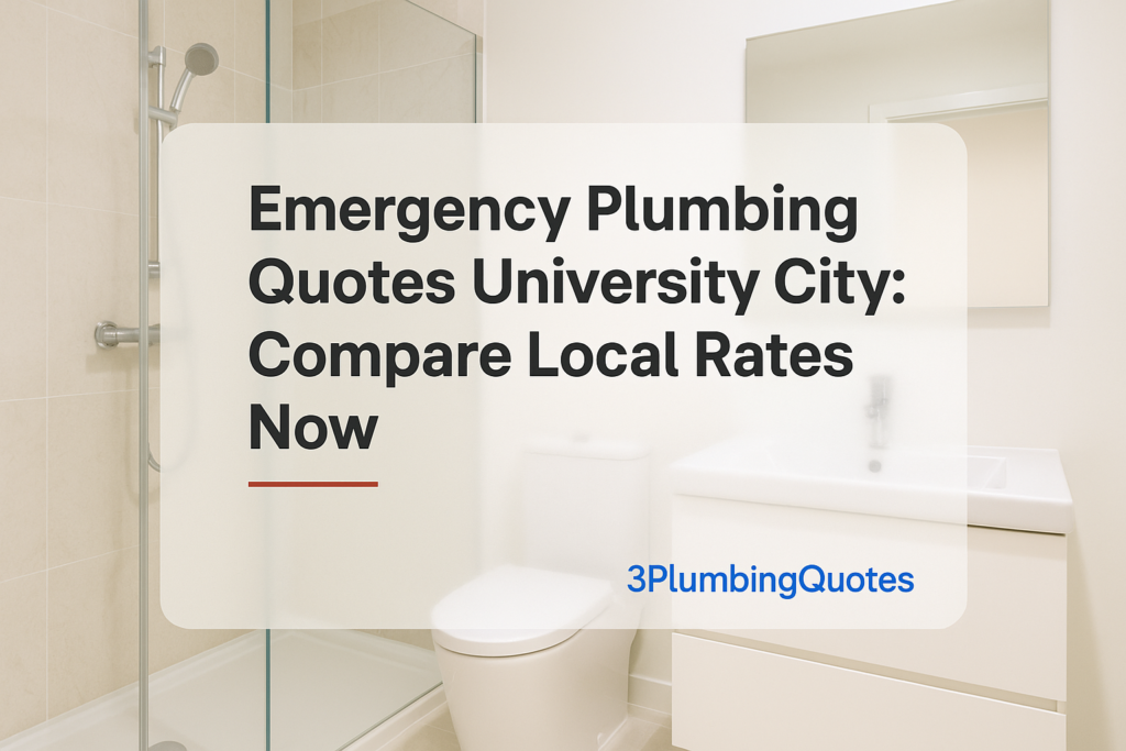 Blog image with bold title about plumbing issues by 3PlumbingQuotes, clean modern design in a bathroom setting.