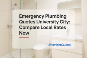 Blog image with bold title about plumbing issues by 3PlumbingQuotes, clean modern design in a bathroom setting.