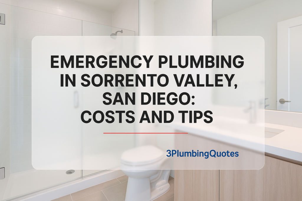 Image showing modern bathroom typography design with the title 'How to Choose the Right Plumber for Your Home'. 3PlumbingQuotes.