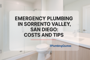Image showing modern bathroom typography design with the title 'How to Choose the Right Plumber for Your Home'. 3PlumbingQuotes.