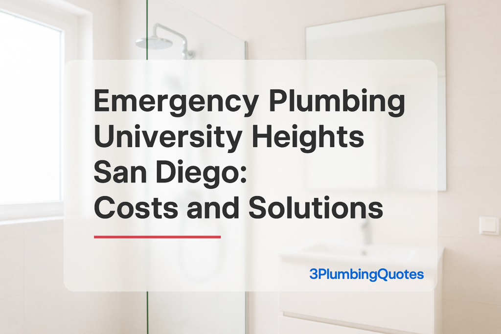 Bold typography design on a bright bathroom image for plumbing repairs. 3PlumbingQuotes