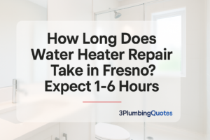 Featured blog image with bold title on a bright bathroom background, designed for 3PlumbingQuotes.