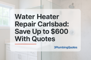 Bold text on a bright bathroom photo about choosing the right plumber for 3PlumbingQuotes.