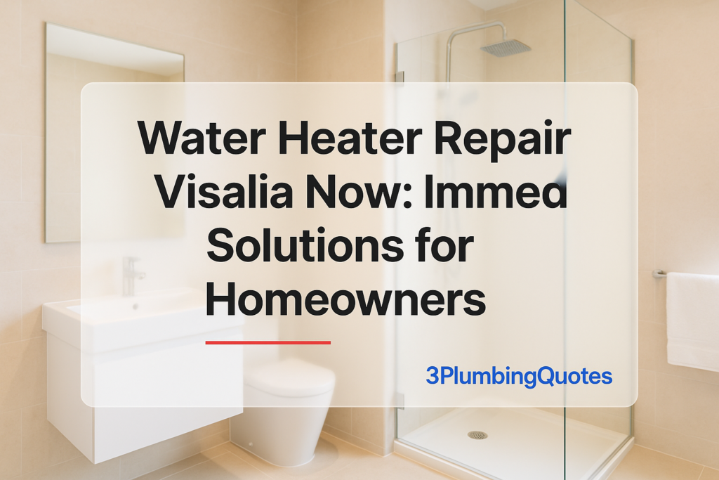 Bold text design on a bathroom background about plumbing maintenance. Created for 3PlumbingQuotes.