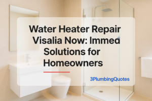 Bold text design on a bathroom background about plumbing maintenance. Created for 3PlumbingQuotes.