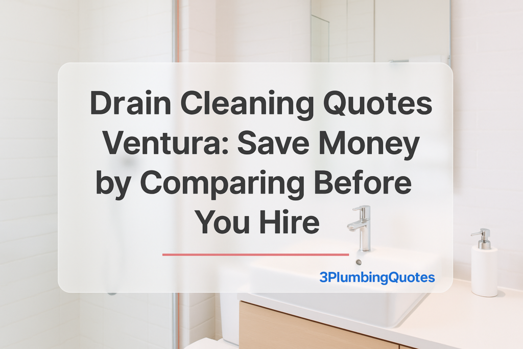 Bold typography design with plumbing tips over a bright bathroom photo for 3PlumbingQuotes.