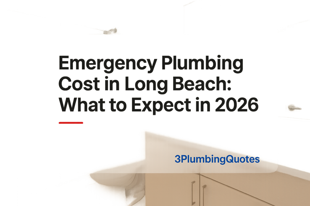 Bold text reads 'Choose the Right Type of Plumbing for Your Home' over a clean bathroom background. Image by 3PlumbingQuotes.
