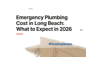 Bold text reads 'Choose the Right Type of Plumbing for Your Home' over a clean bathroom background. Image by 3PlumbingQuotes.