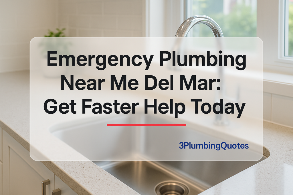 Bold text design for 'How to Fix a Leaky Faucet' by 3PlumbingQuotes, showcasing modern kitchen elements.