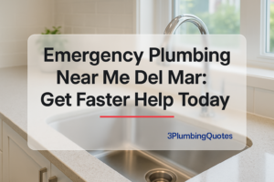 Bold text design for 'How to Fix a Leaky Faucet' by 3PlumbingQuotes, showcasing modern kitchen elements.