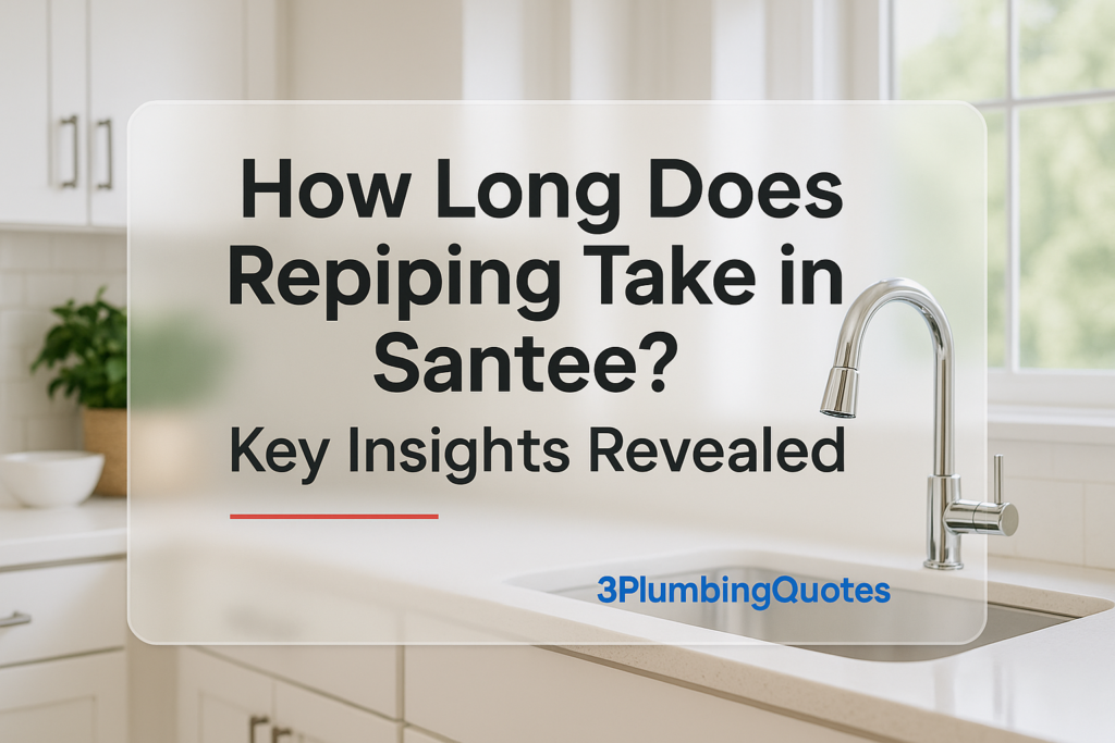 Clean design with bold text on a vibrant kitchen background. Featuring plumbing services by 3PlumbingQuotes.