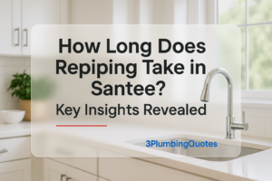 Clean design with bold text on a vibrant kitchen background. Featuring plumbing services by 3PlumbingQuotes.